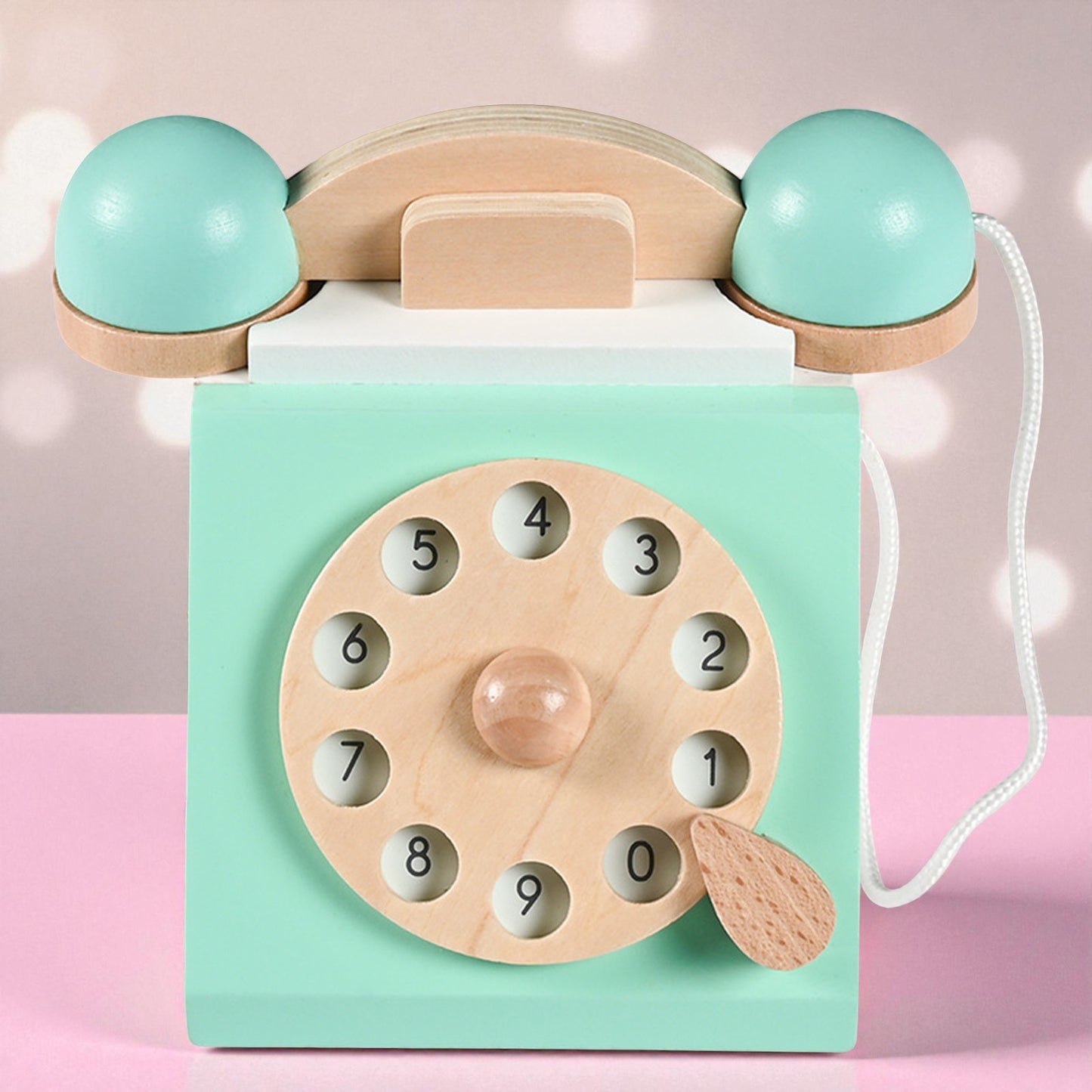 Téléphone Rotatif Antique en Bois – Jouet d’Imitation Éducatif